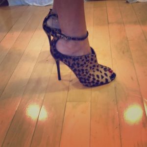 Brian Atwood Leopard Fur Ankle Strap Heel/Bootie